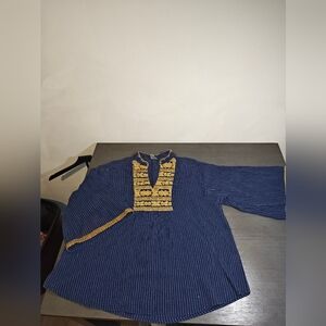 Ivy Jane Navy Top with Yellow Stitching, Bell Sleeves